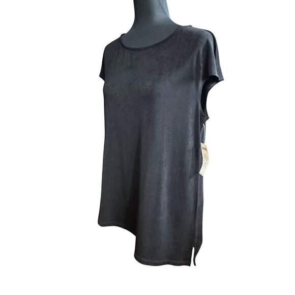 Chico's Shirt Size 2 P NWT Travelers Black Acetate Top Rushing PT Short Sleeve - Picture 2 of 16